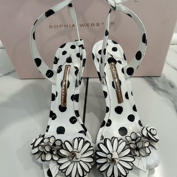 Sophia Webster Black and White Heels with Floral Accents